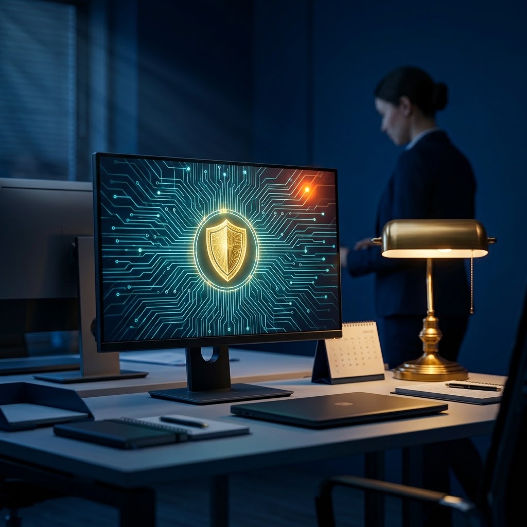 Scrivania con laptop che mostra una dashboard di cybersecurity e calendario con il 31 ottobre cerchiato in oro: la scadenza NIS2 2026